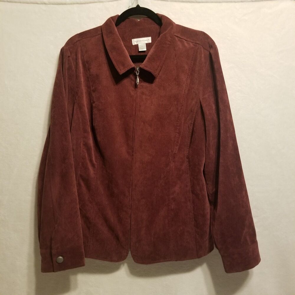 Christopher Banks XL Jacket Purple Puce Corduroy Zip Cinch Bank Stretch Grunge
